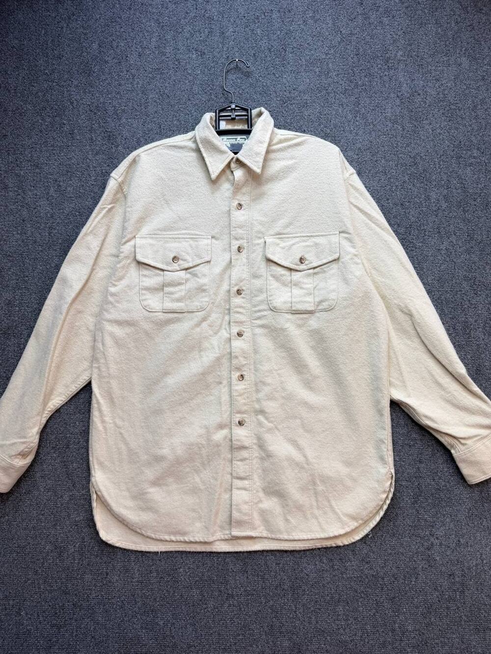 Eddie Bauer Men’s L Beige Chamois Cloth Button Front Shirt Made In USA